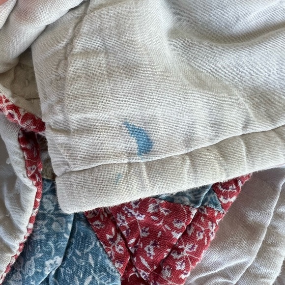 VTG Star Burst Quilt Calico Prairie Diamond Patchwork Hand Quilted 86x99 READ - Picture 13 of 16